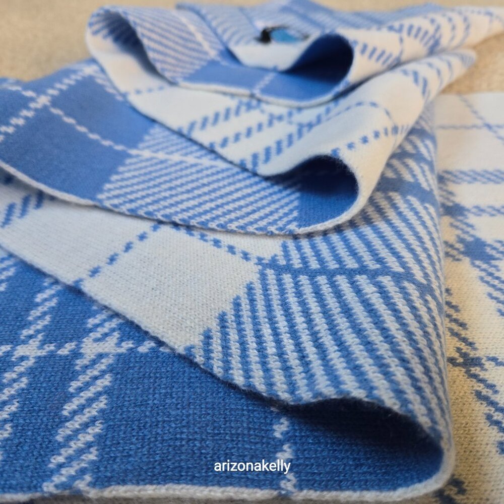 NWOT Hawico Cashmere Double Knit Blue & White Plaid Luxury Scottish Cashmere - Picture 7 of 13